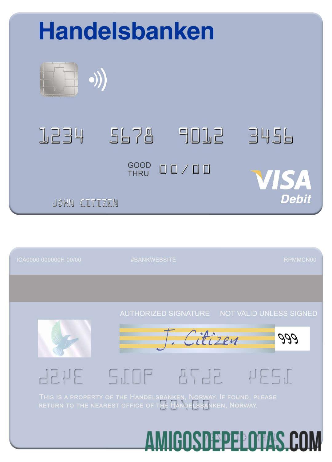 Norway Handelsbanken Visa Debit Card template